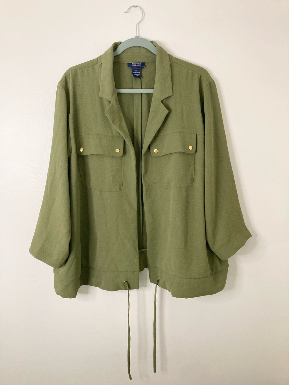 New York Clothing Co Olive Green Utility Cargo Shacket Jacket 2X EUC